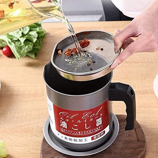 Stainless Steel Oil Filter Pot, Kitchen Oil Separator And Storage Can With Fine Mesh Strainer, Oil Trap with Lid, Strainers Pot Oil Bottle, Filter Oils Separator , Kitchen Cooking Tools Share Tweet