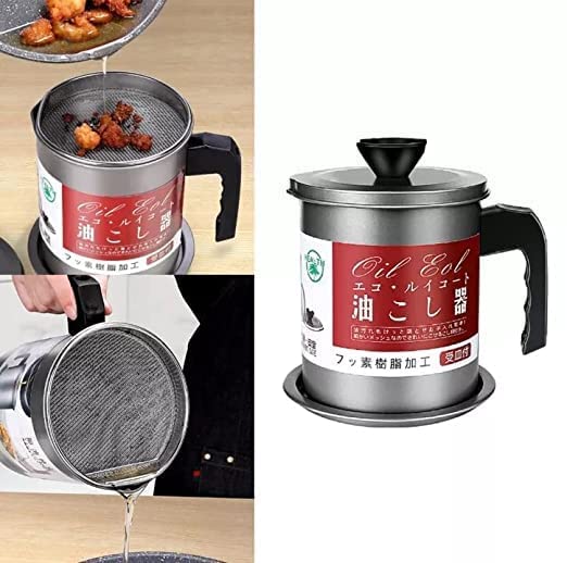 Stainless Steel Oil Filter Pot, Kitchen Oil Separator And Storage Can With Fine Mesh Strainer, Oil Trap with Lid, Strainers Pot Oil Bottle, Filter Oils Separator , Kitchen Cooking Tools Share Tweet